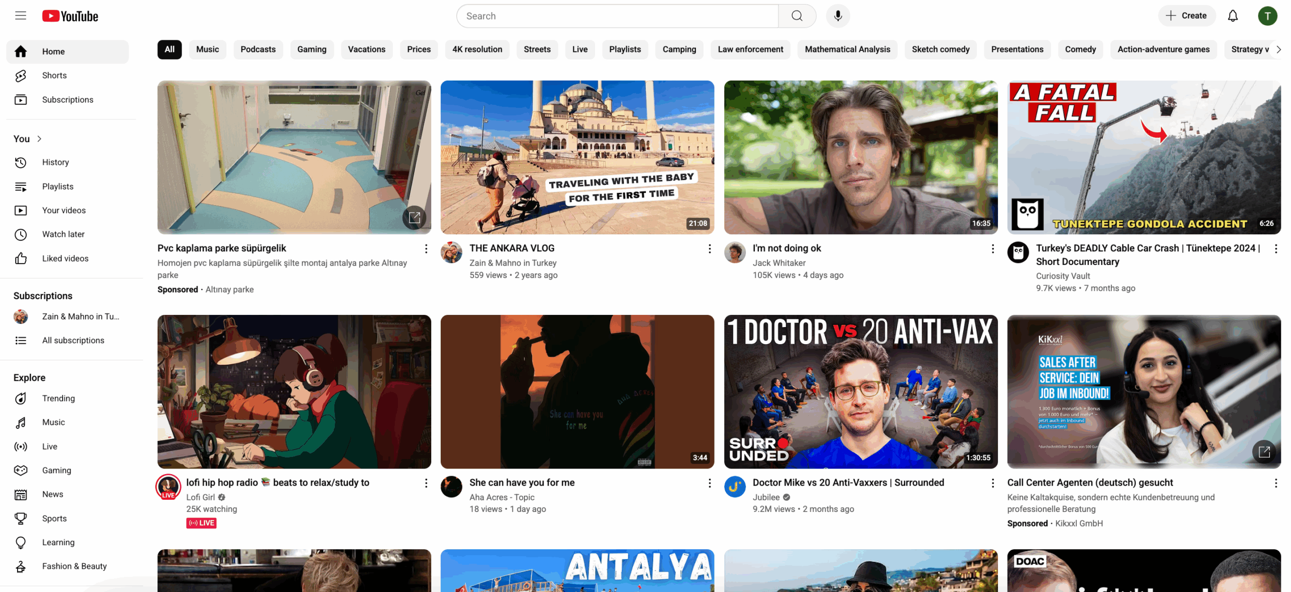 YouTube's home feed example