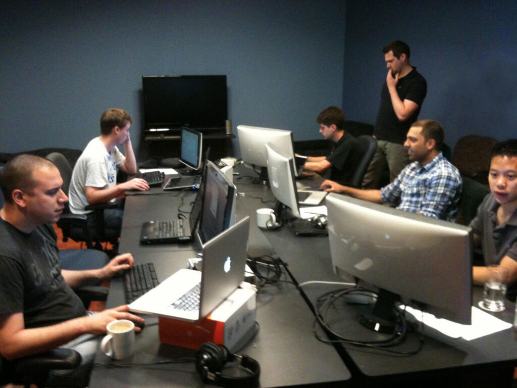 Sprout Social's founding team in their first windowless Chicago office
