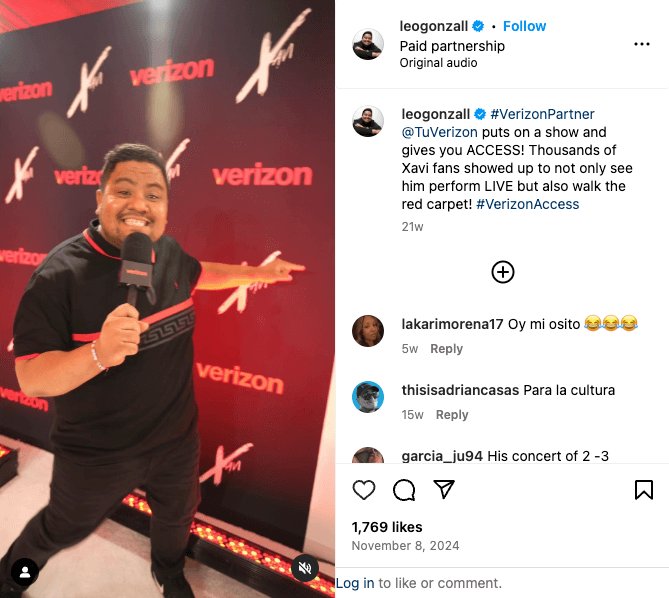 Instagram post from Leo Gonzales at VerizonAccess Concert Series