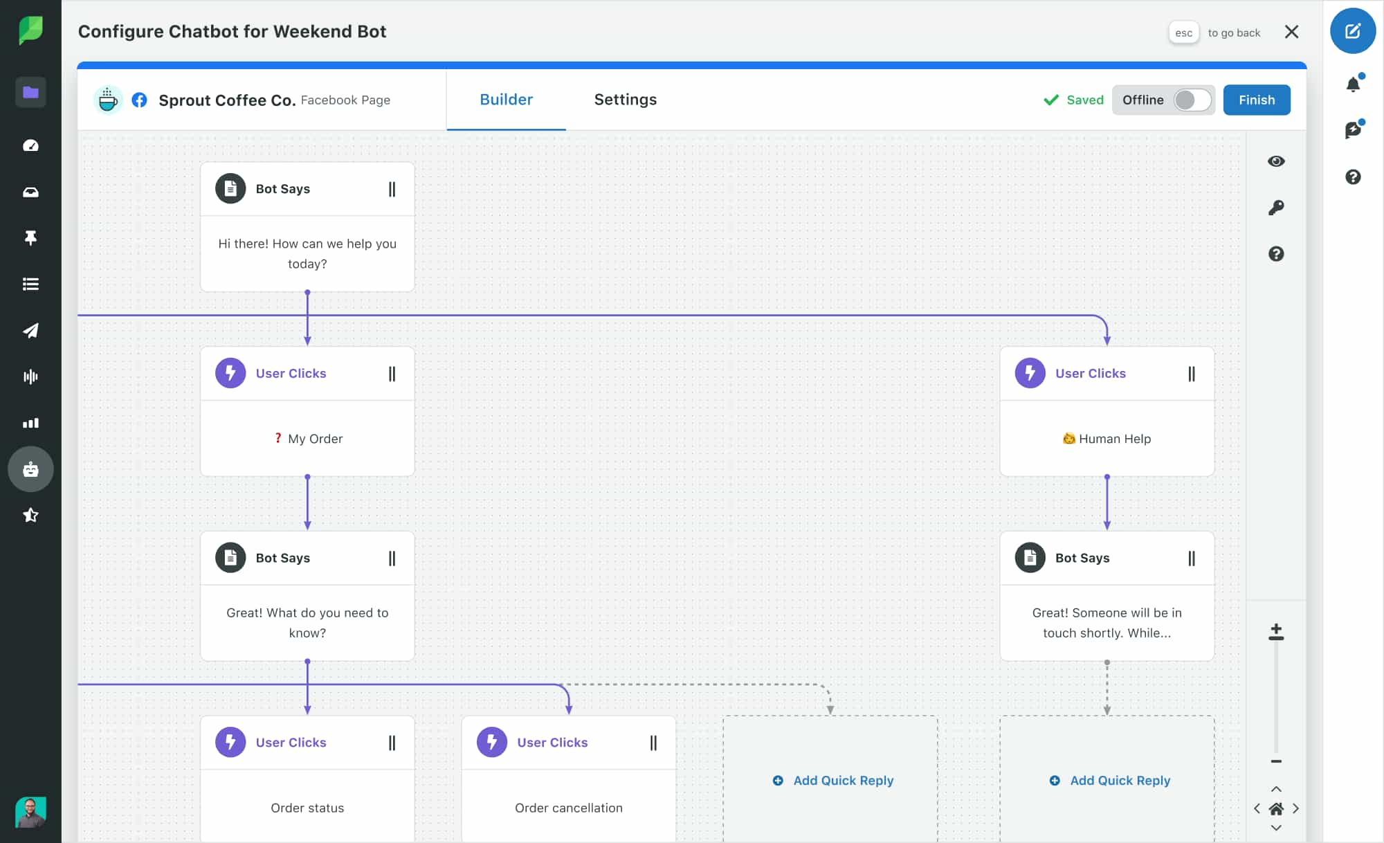 Screenshot of Sprout's bot builder