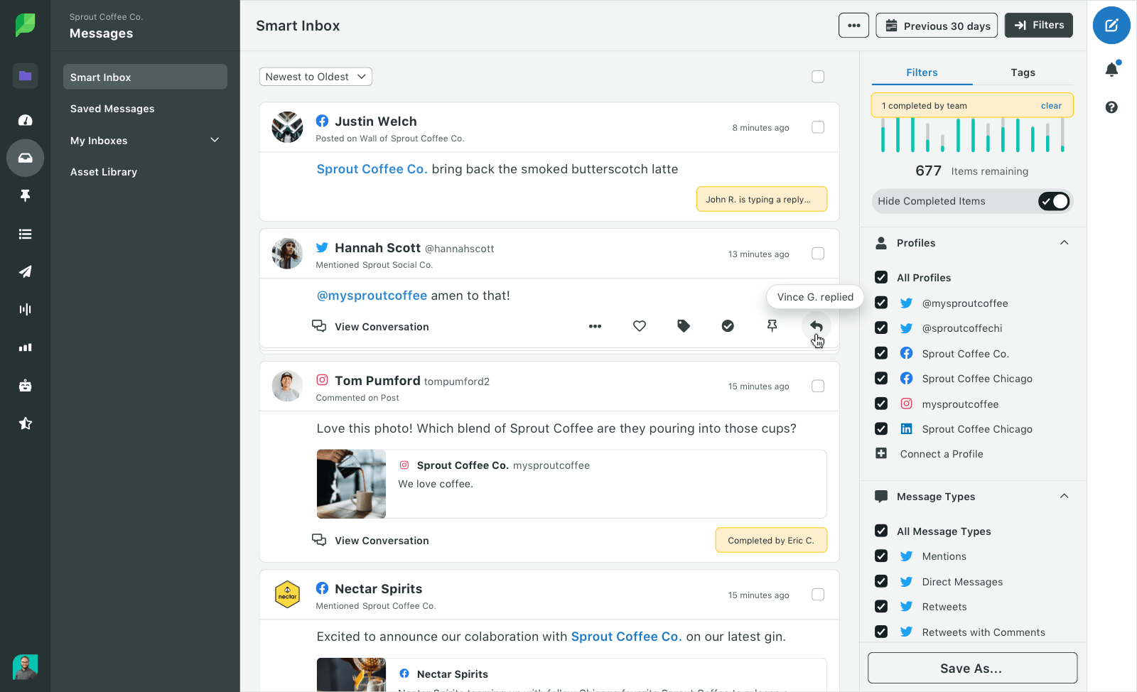 Sprout’s Smart Inbox is a centralized social media inbox management solution