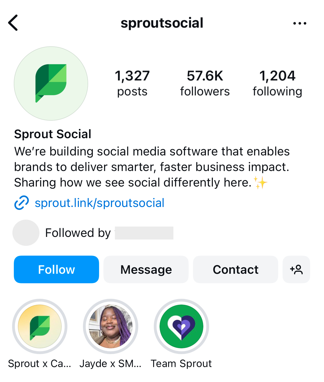 Sprout Social's Instagram profile.