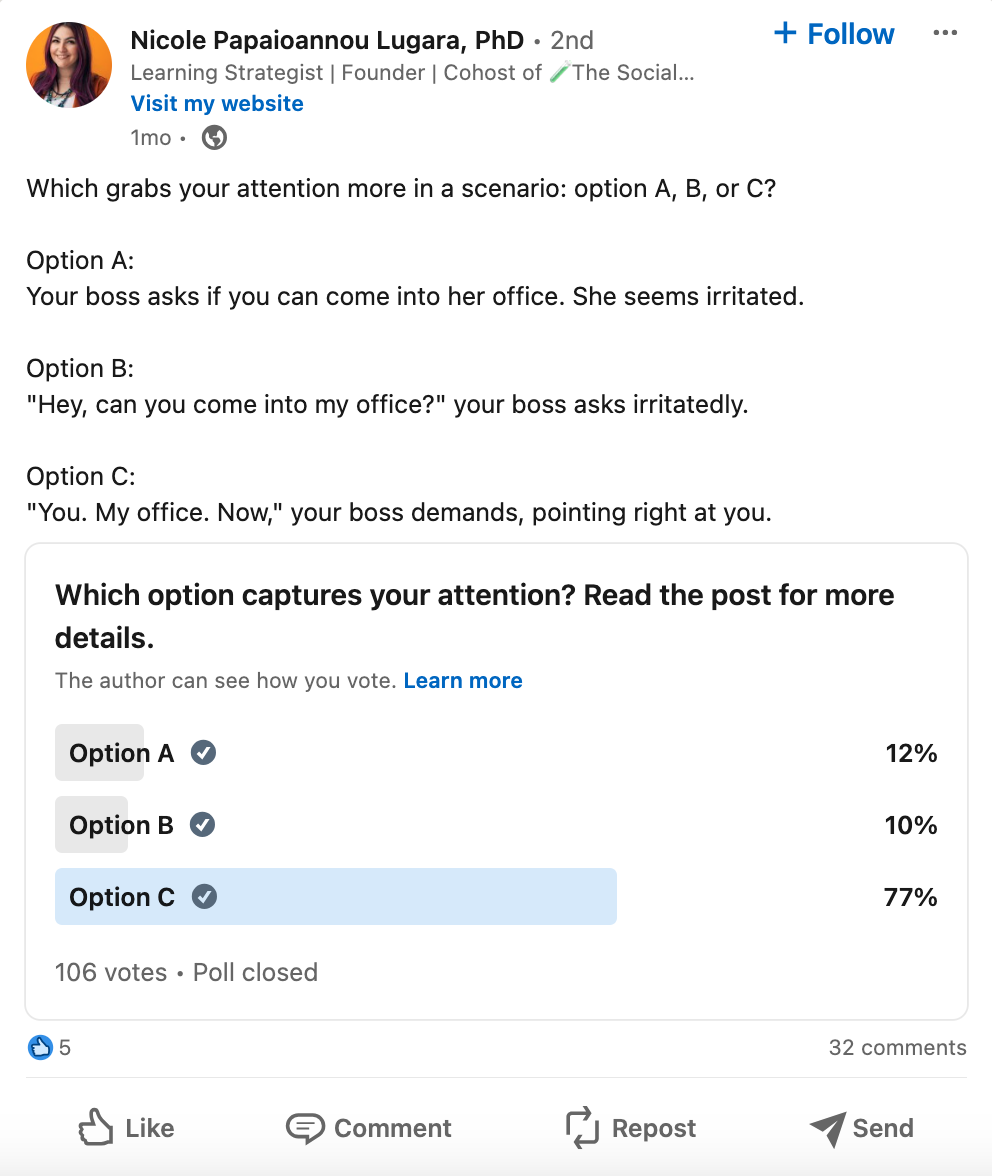 An example of a LinkedIn poll as a LinkedIn post idea.