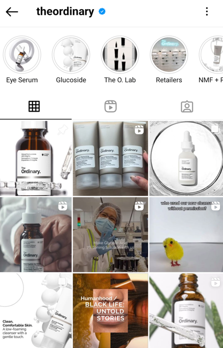 The Ordinary's brand identity highlighted on Instagram