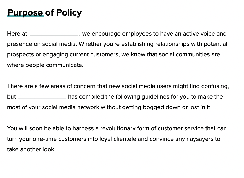 Sprout Social's purpose of policy template example