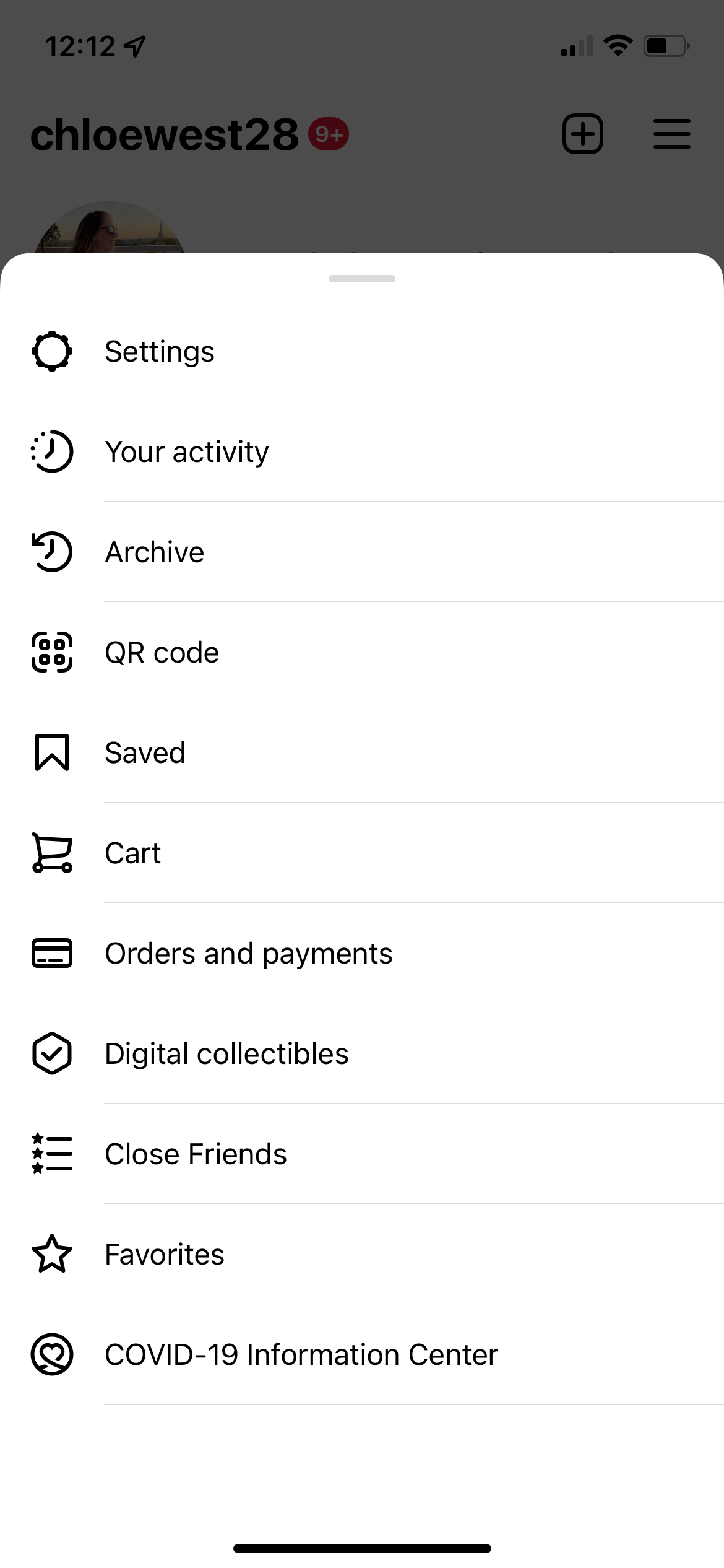 Screenshot of an Instagram account setting menu.
