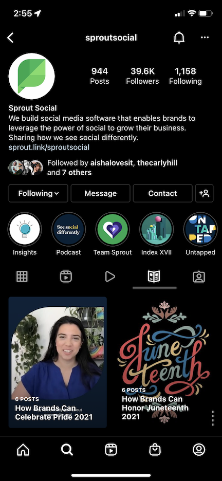 Instagram Guide examples from Sprout Social's Instagram page.