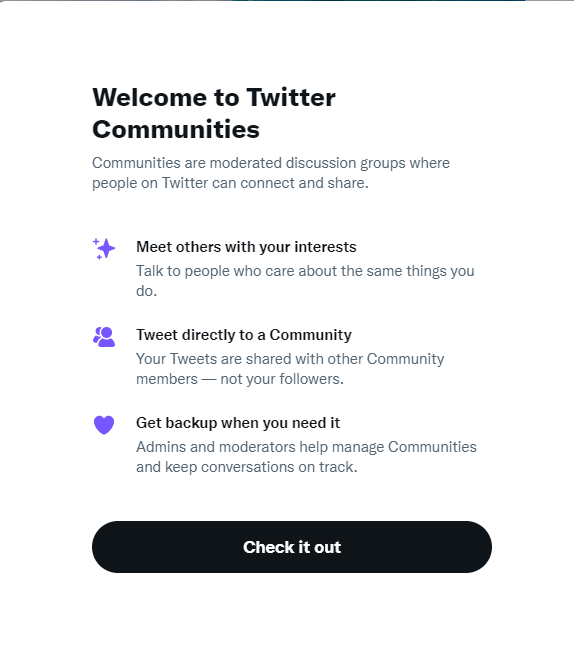 Welcome to Twitter Communities message