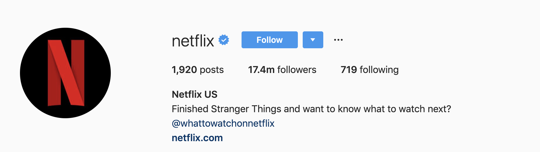 Brands like Netflix showcase Instagram's blue verified badge.