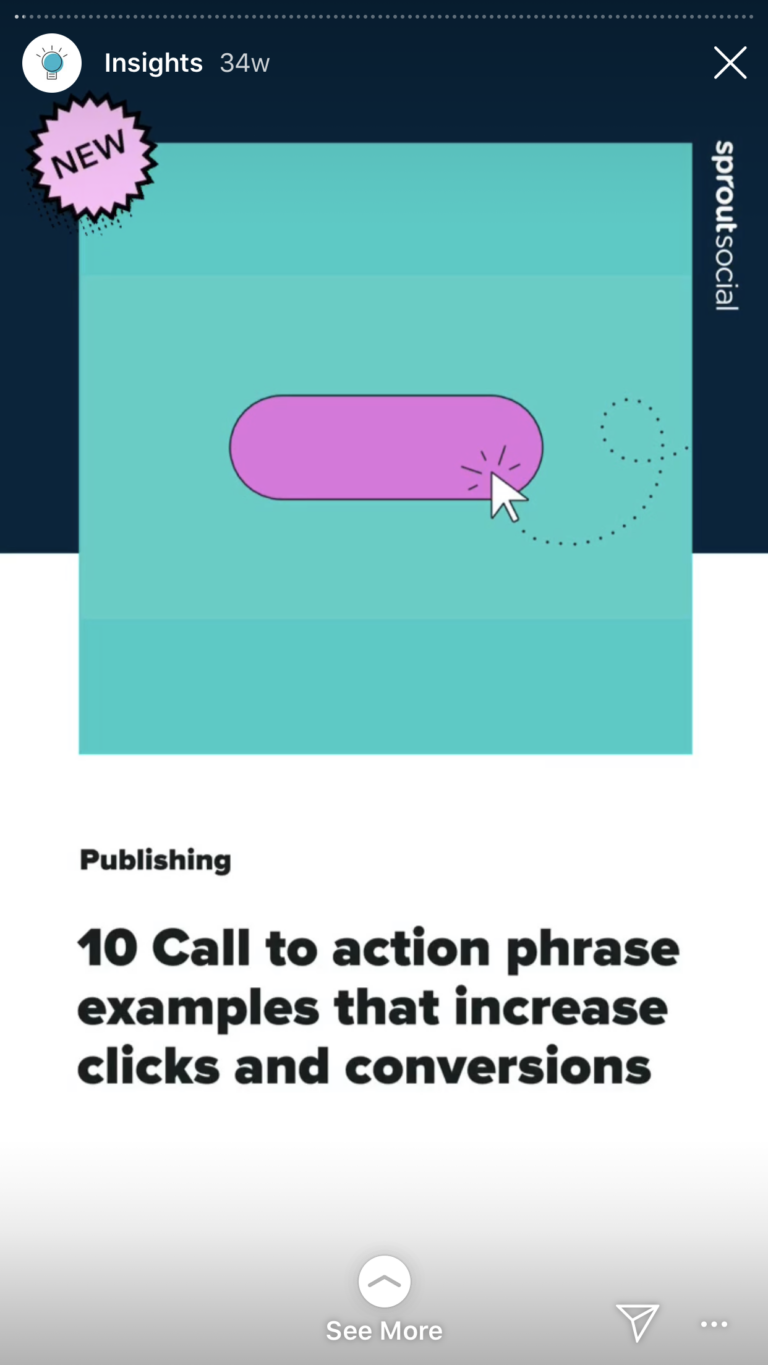 instagram swipe up - example of sprout social's instagram story with swipe up link