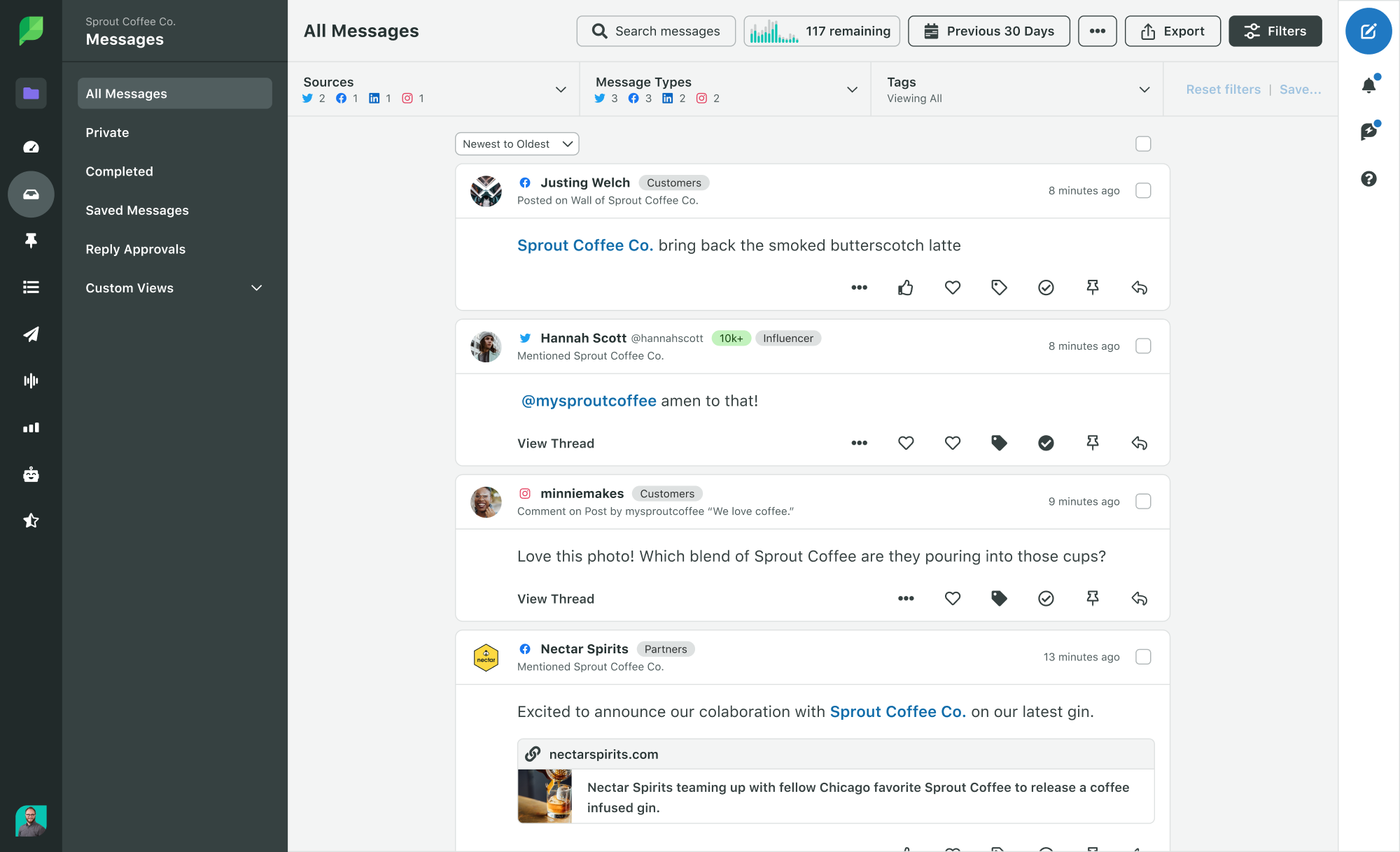 Filters in Sprout Social's inbox
