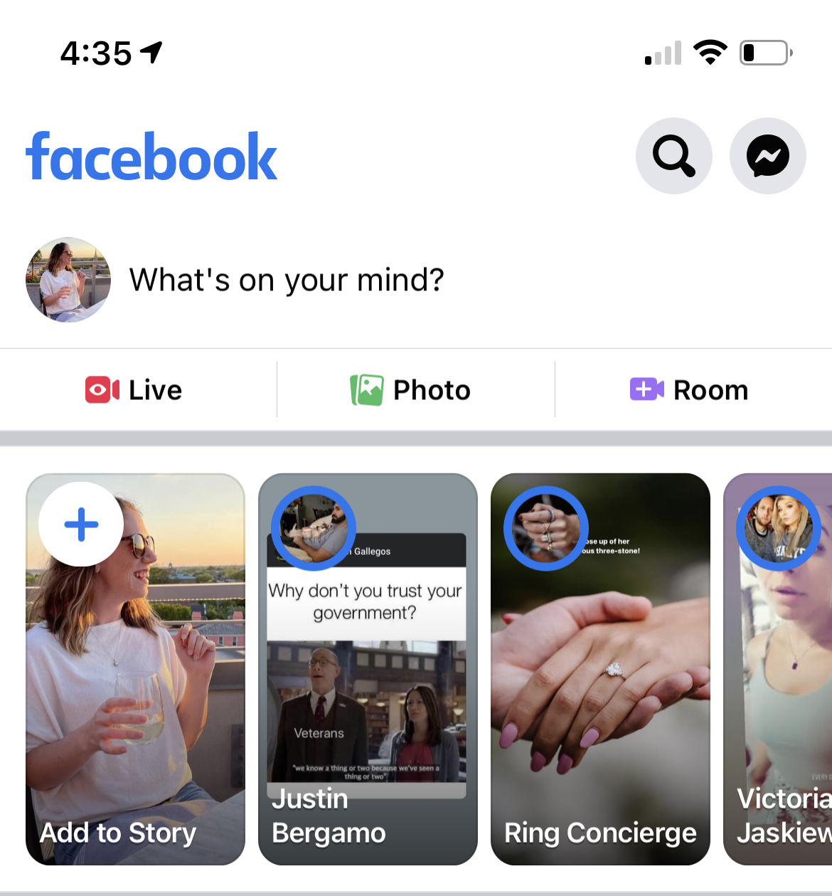 A screenshot of Facebook Stories.