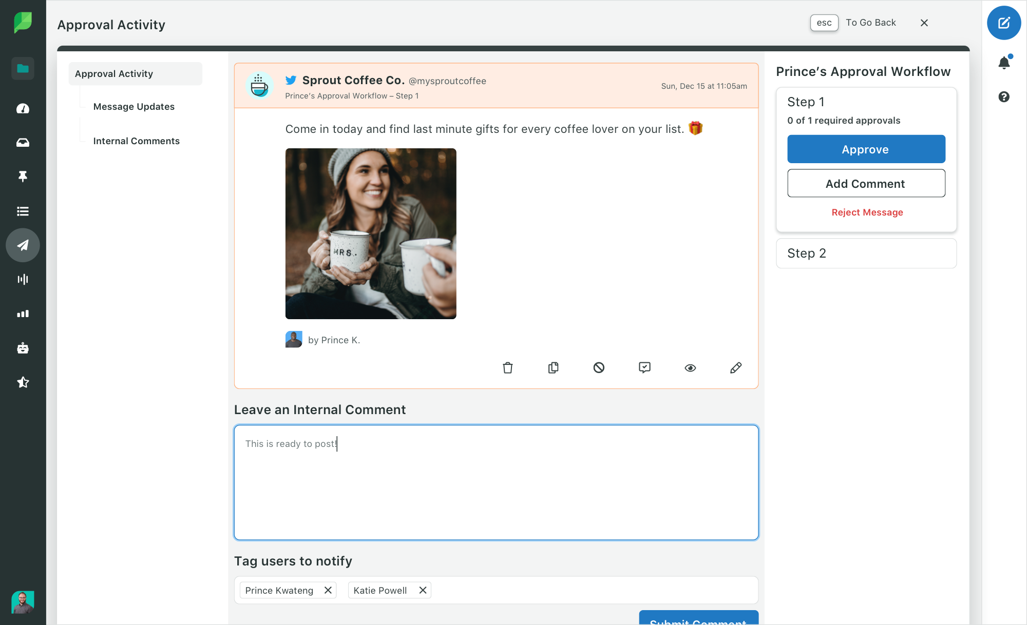 Sprout Social Message Approvals Workflow