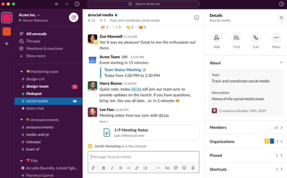 Screenshot of what the Slack tool looks like