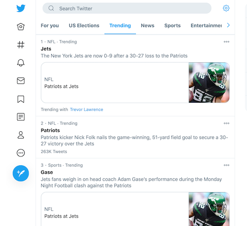 Twitter trending topics on desktop view