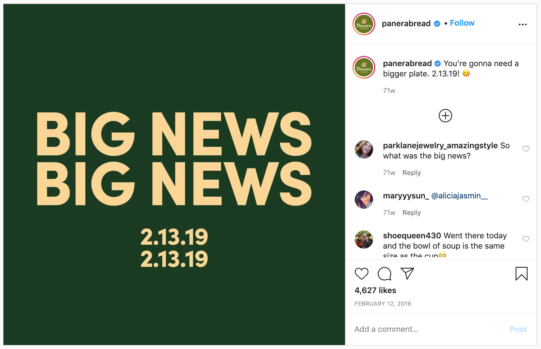 instagram branding - panera bread branded graphic