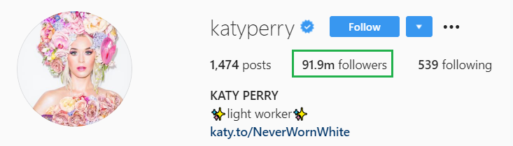katy perry instagram followers