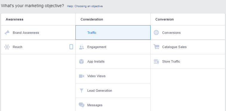 objective options for Instagram Stories ads
